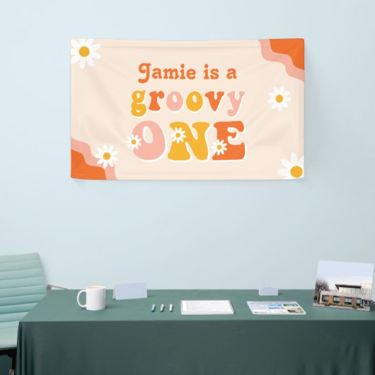 Groovy One Retro First Birthday Spandoek (Beurs)