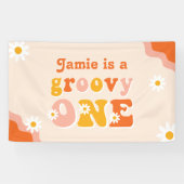 Groovy One Retro First Birthday Spandoek (Horizontaal)