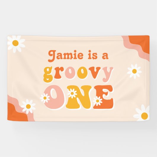 Groovy One Retro First Birthday Spandoek (Horizontaal)