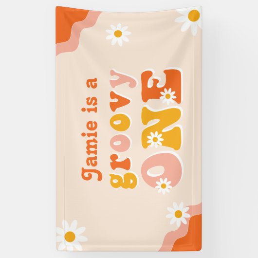 Groovy One Retro First Birthday Spandoek (Verticaal)