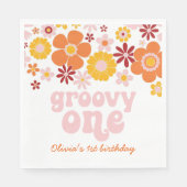 Groovy One Retro Floral 1 e verjaardag Napkins Servet (Voorkant)