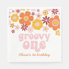 Groovy One Retro Floral 1 e verjaardag Napkins Servet