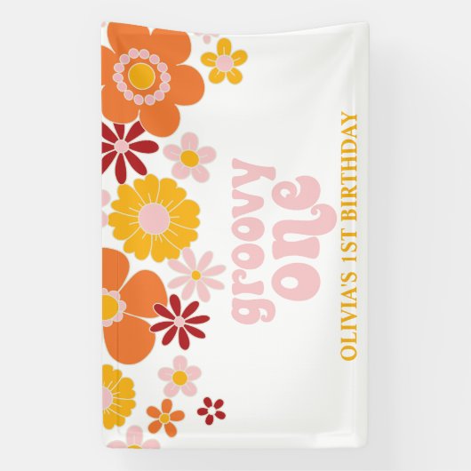 Groovy One Retro Floral Birthday Banner (Verticaal)