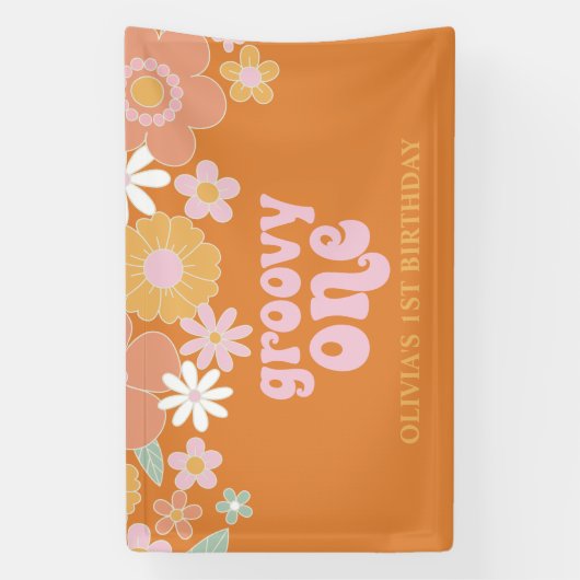 Groovy One Retro Floral Birthday Banner (Verticaal)