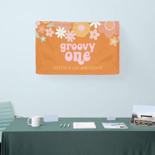 Groovy One Retro Floral Birthday Banner (Beurs)