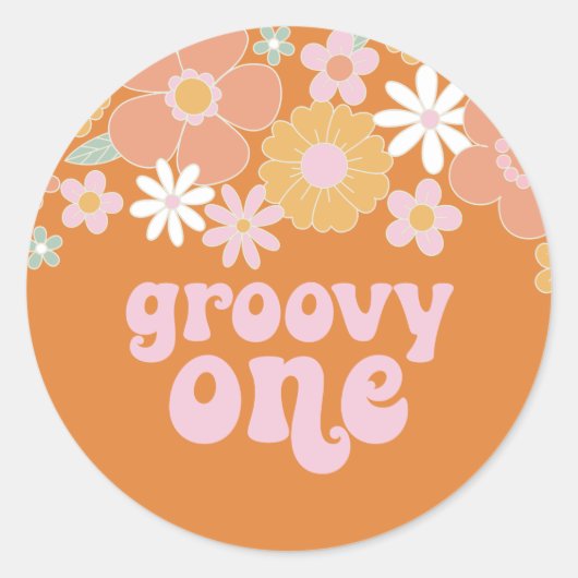 Groovy One Retro Floral Birthday Banner Ronde Sticker (Voorkant)