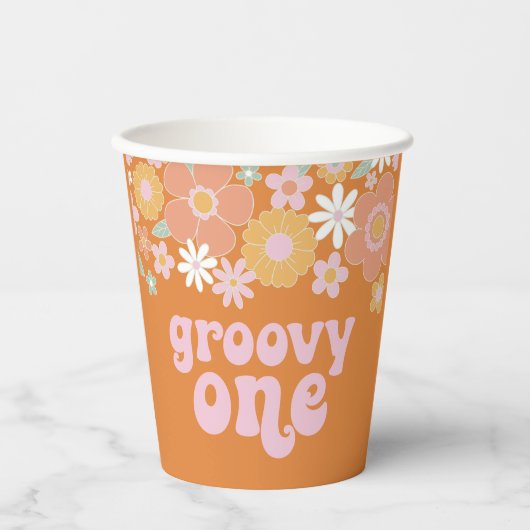 Groovy One Retro Floral, eerste thuispapieren beke Papieren Bekers (Voorkant)