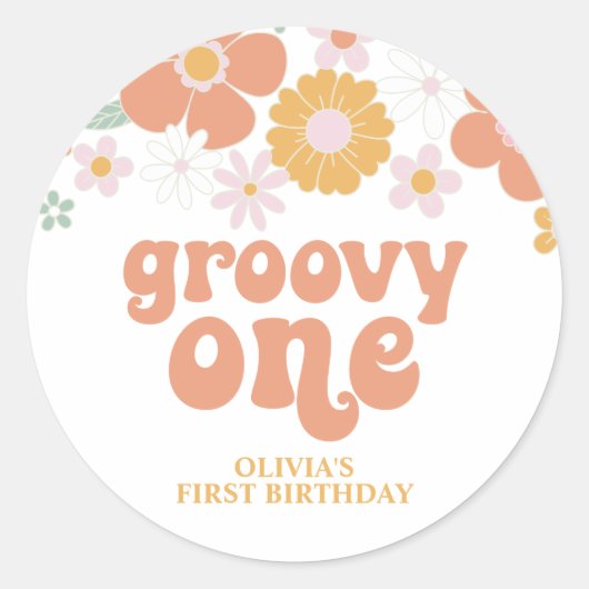 Groovy One Retro Floral eerste verjaardag Classic Ronde Sticker (Voorkant)