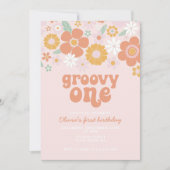 Groovy One Retro Floral eerste verjaardag Kaart (Voorkant)