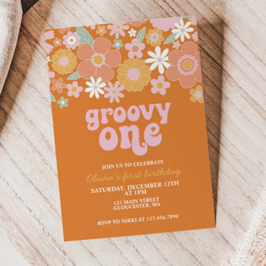 Groovy One Retro Floral eerste verjaardag Kaart