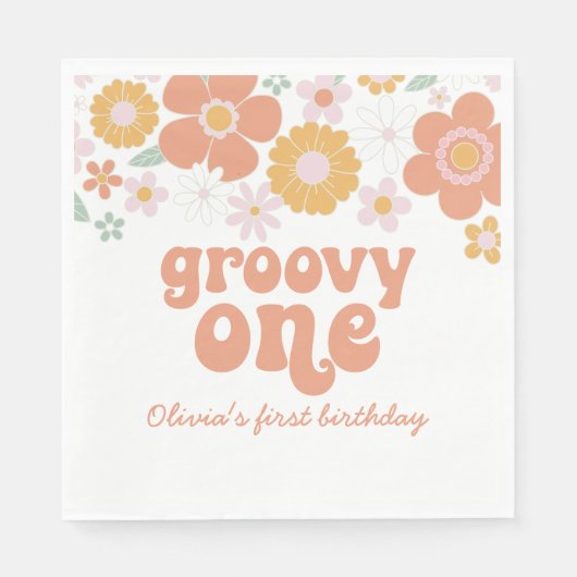 Groovy One Retro Floral eerste verjaardag Napkins Servet (Voorkant)