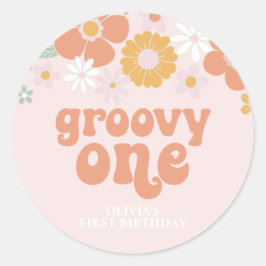 Groovy One Retro Floral eerste verjaardag Ronde Sticker