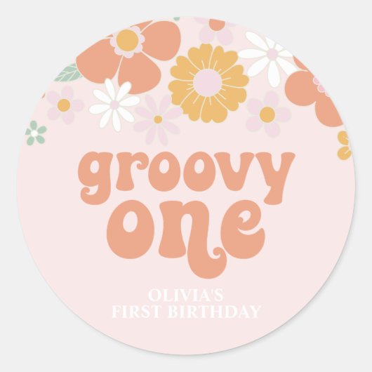 Groovy One Retro Floral eerste verjaardag Ronde Sticker (Voorkant)