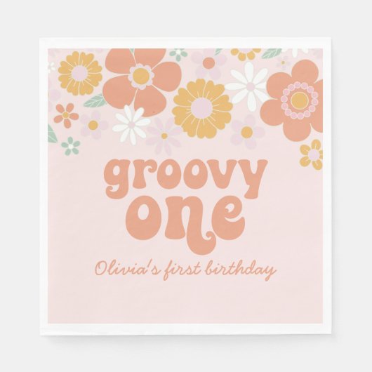 Groovy One Retro Floral eerste verjaardag Servet (Voorkant)