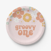 Groovy One Retro Floral verjaardagspapier Borden Papieren Bordje (Voorkant)