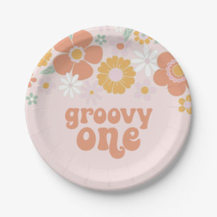 Groovy One Retro Floral verjaardagspapier Borden Papieren Bordje