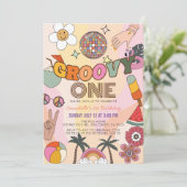 Groovy One Retro Girl 1ste verjaardag Kaart (Staand voorkant)