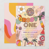 Groovy One Retro Girl 1ste verjaardag Kaart (Voorkant / Achterkant)