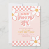 Groovy One Retro Girl First Birthday Invitation Kaart (Voorkant)