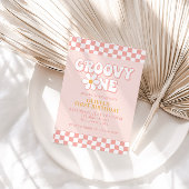 Groovy One Retro Girl First Birthday Invitation Kaart