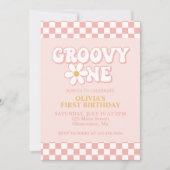 Groovy One Retro Girl First Birthday Invitation Kaart (Voorkant)