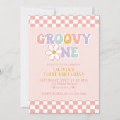 Groovy One Retro Girl First Birthday Invitation Kaart (Voorkant)