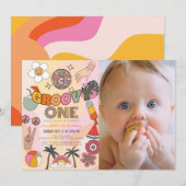 Groovy One Retro Girl Foto 1e verjaardag Kaart (Voorkant / Achterkant)