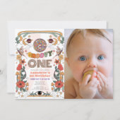 Groovy One Retro Girl Foto 1e verjaardag Kaart (Voorkant)