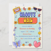 Groovy One Retro Hippie 1e Verjaardagsfeest Kaart (Voorkant)