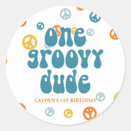 Groovy One Retro Jongen verjaardag Papieren borden Ronde Sticker