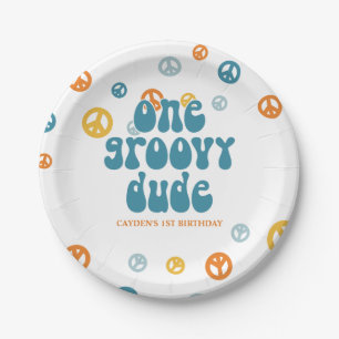 Groovy One Retro Jongens verjaardag Papieren borde Bordje