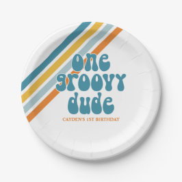 Groovy One Retro Jongens verjaardag Papieren borde Bordje