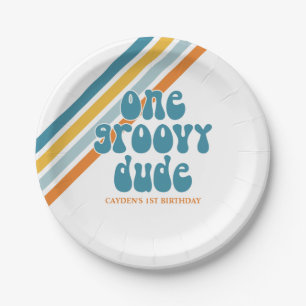 Groovy One Retro Jongens verjaardag Papieren borde Bordje