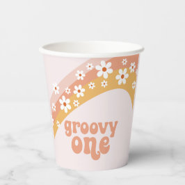 Groovy One Retro Madeliefje Boho Regenboog Papiere Papieren Bekers