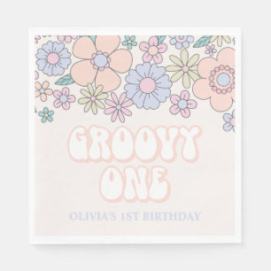 Groovy One Retro pastel Floral 1 verjaardag Servet