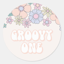 Groovy One Retro pastelkleurig bloemmotief 1e verj Ronde Sticker