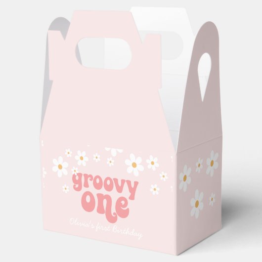 Groovy One Retro Pink Daisy Favor Box Bedankdoosjes (Geopend)