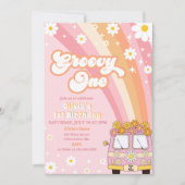 Groovy One Retro Rainbow 1e Birthday Uitnodiging (Voorkant)