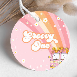 Groovy One Retro Rainbow 1e verjaardag Bedankjes Labels
