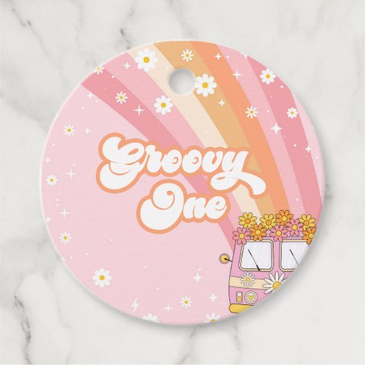 Groovy One Retro Rainbow 1e verjaardag Bedankjes Labels (Voorkant)