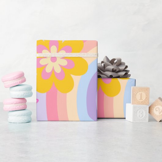 Groovy One Retro Rainbow 1e verjaardag Cadeaupapier (Baby Shower)