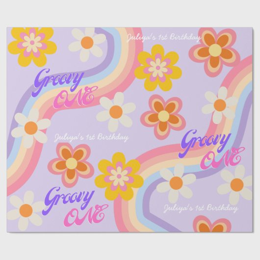 Groovy One Retro Rainbow 1e verjaardag Cadeaupapier (Vlak)