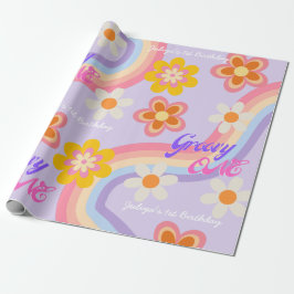 Groovy One Retro Rainbow 1e verjaardag Cadeaupapier