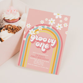 Groovy One Retro Rainbow 1e verjaardag Kaart