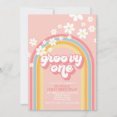 Groovy One Retro Rainbow 1e verjaardag Kaart (Voorkant)