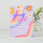 Groovy One Retro Rainbow 1e verjaardag Kaart (Staand voorkant)