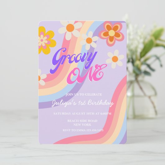 Groovy One Retro Rainbow 1e verjaardag Kaart (Staand voorkant)