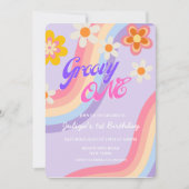 Groovy One Retro Rainbow 1e verjaardag Kaart (Voorkant)