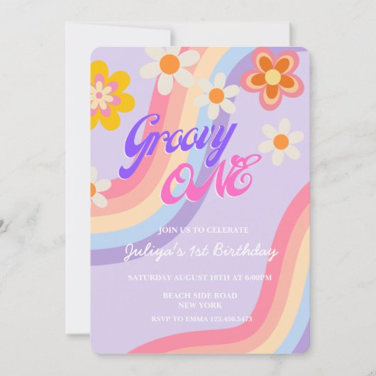 Groovy One Retro Rainbow 1e verjaardag Kaart (Voorkant)