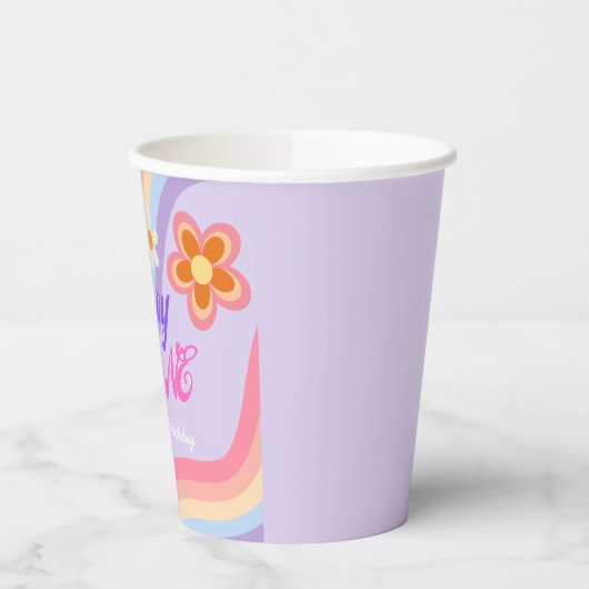 Groovy One Retro Rainbow 1e verjaardag Papieren Bekers (Links)